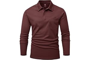 Rdruko Men's Breathable Long Sleeve Polo Shirts Casual Smart Button Neck T Shirts Wicking Quick Dry Work Golf Hiking Tops with Pocket