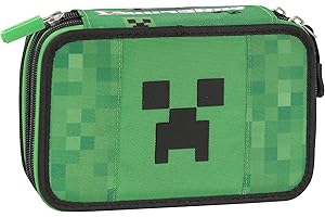 Franco Cosimo Panini Minecraft – Estuche Escolar Oficial Minecraft, Estuche con 3 Compartimentos para niño y niña con Juego de papelería, bolígrafos borrables, práctico Cierre de Cremallera, 20 x 13