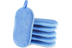 Amaxiu Lot de 6 éponges à vaisselle de cuisine, éponge à récurer, éponge de cuisine, éponge à récurer anti-rayures, éponge en microfibre, torchon réutilisable pour évier, casseroles(bleu)