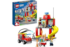 LEGO 60375 City La Caserne et Le Camion des Pompiers, Jouet avec Véhicule d’Urgence, Jouet Éducatif, pour Enfants Dès 4 Ans, Cadeau pour Garçons et Filles