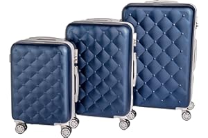 Set Trolley Bagaglio a mano Enrico Coveri Moving, Valigie in ABS rigide e leggere con 4 Ruote ideale per cabina e stiva Omologato Viaggi Low Cost - BERLINO (Blu e Bianco, Set 3 Valigie)