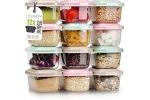 idea-station contenitori per alimenti 12 x 250 ml - pastello - contenitori plastica con coperchio - contenitore cibo