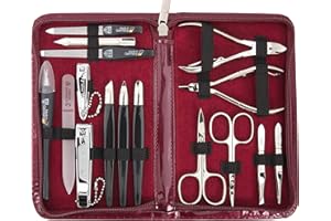 ‎DREI SCHWERTER DREI SCHWERTER - 16-tlg. Maniküre-Pediküre-Set 'Cinisello' | Hochwertiges Nageletui aus Kunstleder zur Hand- & Fußpflege. Farbe: Weinrot | Inhalt: Nagelschere, Nagelknipser, Pinzette & vieles mehr