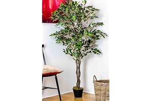 TRADALA ARTIFICIAL TREES Tradala 4'11" Lush Artificial Tree Ficus 150cm / 4ft 11" Tall with Real Wood Trunk - For Home Living Room Indoors
