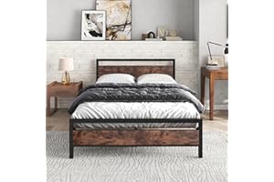 JELUTE Metal Platform Bed Frame Double Size with Wooden Headboard and Footboard Heavy Duty Steel Support, No Box Spring Needed, Easy Assembly, Black