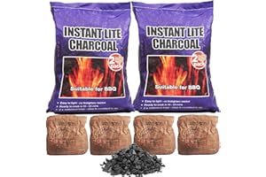 GARDENCO 4 x 1.25kg Bags (5kg) Premium Instant Light BBQ Charcoal, Bags of Instant Barbecue Lumpwood Charcoal (2x Twin Packs)
