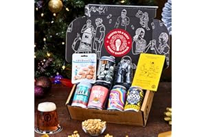 Premium Craft Pale Ale/IPA Merry Christmas Beer Gift Hamper - 5 Independent British Craft Beers, a Snack and Beer Tasting Glass by QWERTY Beer Box - Christmas Beer Hamper for Men