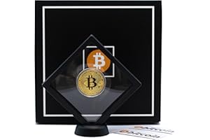 PYEF CRAFTS Moneta Bitcoin Fisica con espositore Rivestito Color Oro Pezzo da Collezione con Scatola Esclusiva