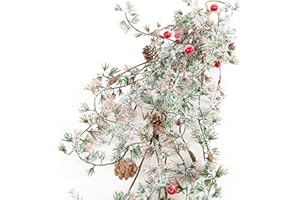 Logbuch-Verlag winterlicher Dekozweig mit Zapfen & Beeren rot grün braun mit Kunstschnee - Weihnachten Winter Deko Zweig 62 cm