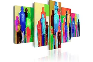 CUADROS B&D XXL murando Cuadro en Lienzo multitud 225x112 cm Impresión de 5 Piezas Material Tejido no Tejido Impresión Artística Imagen Gráfica Decoracion de Pared colorido personas Abstracto 0101-53