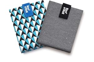 Roll'eat - Pack 2 Envoltorios Reutilizables | Porta Bocadillos Ecológico | Bolsa Plegable y Lavable | Boc'n'Roll Nature Negro y Azulejos Azul, 11x15cm, Poliéster