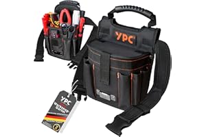 YPC Rapid Werkzeug Gürteltasche XXL – Profi Werkzeuggürtel, Großer Arbeitsgürtel, wasserfeste Werkzeugtasche mit Schlaufen, reißfest, Tragegriff, 11 Taschen, 29x20x13cm – 5 kg Tragkraft (Schwarz)