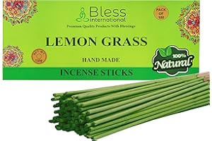 BLESS INTERNATIONAL Bless-Lemon-Grass-Incense-Sticks 100%-Naturalne-Hand-Dipped-Incense-Sticks Organic-Chemicals-Free For-Purification-Relaks-Pozytywność-Pozytywność-Joga-Medytacja Najlepszego Woods-Scent (100 pałeczek