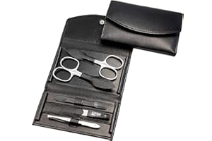 ‎SONNENSCHEIN BY HANS KNIEBES Maniküre Set - 5 teiliges Nagelpflegeset - Echtes Nappa-Lammleder Manicure Etui - Nagelschere, Hautschere, Nagelfeile, Pinzette und Doppelinstrument (Schwarz)