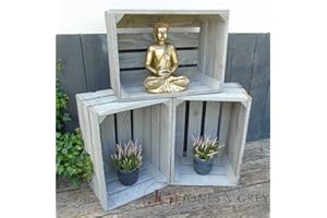 ZEWOOL GREY VINTAGE STYLE APPLE CRATE FRUIT CRATE BOX WOODEN GARDEN PLANTER