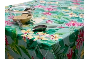 JOLEE TABLECLOTHS Wipe Clean Tablecloth Oilcloth PVC Vinyl Green and Pink Tropical Birds and Butterflies 140cm x 150cm Rectangle (55" x 59")
