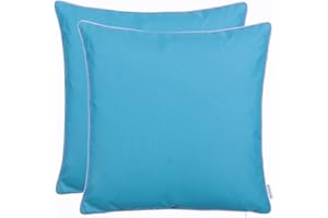 Brandsseller Lot de 2 Coussin d’extérieur 45x45 cm – Coussins décoratifs imperméables avec Passepoil – Résistants aux intempéries pour Jardin, Balcon, Terrasse et Canapé - Bleu Aqua