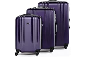 FERGÉ Kofferset Hartschale 3-teilig Marseille Trolley-Set - Handgepäck 55 cm, L und XL 3er Set Hartschalenkoffer Roll-Koffer 4 Rollen 100% ABS violett