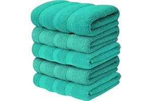 QUICK CLEANING SUPPLIES QCS Premium Terry Tea Towel Set - 100% Ring Spun Super Soft Cotton - Highly Absorbent -Quick Dry - Thick high density weave - Striped Rib Weave Design - Lint free - 40 x 71 cm (2, Aqua Striped)