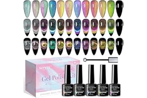 Supwee Cat Eye lakier do paznokci UV 9D Cat Magnet Eye Gel Set 12 kolorów z 1 magnesem, brokatem, lakier do paznokci kameleonem, kocimi oczami, do manicure, czarna baza