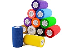 Inksafe Assorted Colours Self Adherent Cohesive Bandages 10cm x 4.5m Box of 12 - Uses Include Vet Wrap, Tape for Human Wrist and Ankle Sprains and Sports Injuries