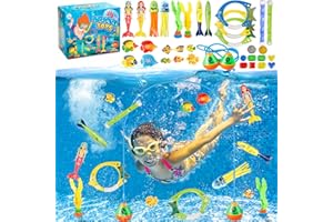 Quanquer 34 Stück Tauchringe für Kinder Set, Pool tauchspielzeug beinhaltet Meerjungfrauen Tauchen Ringe Torpedo Banditen Tauchen Stöcke Fisch Spielzeug Seetang Oktopus Tauchen Edelsteine Tauchen Tür