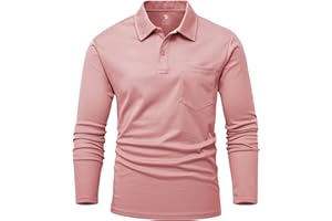 Rdruko Men's Breathable Long Sleeve Polo Shirts Casual Smart Button Neck T Shirts Wicking Quick Dry Work Golf Hiking Tops with Pocket