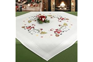 KAMACA Stickpackung Weihnachten Kreuzstich vorgezeichnet Baumwolle komplettes Stickset mit Stickvorlage Stickerei-Kit zum Selbersticken (Weihnachtsmann + Schneemann MD 80x80 cm)