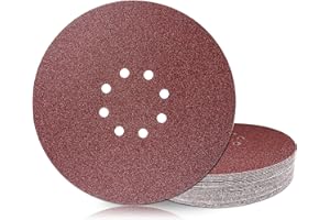 GEOGIEEW 30 Piezas Discos de Lijado de 225 mm, Grano P120, 8 Agujeros de Lijadora de Gancho y Bucle, Para Lijadora de Paneles de Yeso, Lijadora de Cuello Largo