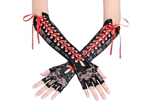 Coucoland Steampunk Lace Up Fingerless Gloves - Adjustable Long Evening Party Gloves