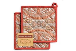‎MAISON D' HERMINE Maison d' Hermine Hotpads 100% Baumwolle Topflappen mit Schleife hitzebeständig (20cm x 20cm) Set mit 2 Topflappen zum Backen, Mikrowellengrillen, Kashmir Paisley – Erntedankfest/Weihnachten