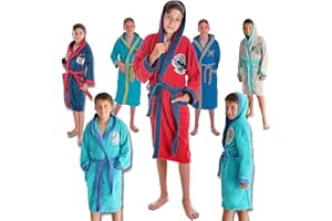 LEBENGOOD - Peignoir Enfants adolescents 100% Coton OEKO-TEX - 2 Poches, Ceinture, Capuche, Peignoirs en peluche très doux avec broderies pour enfants