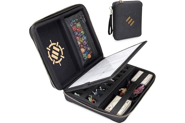 ENHANCE Étui pour Organisateur RPG - Organisateur DND avec Support De Feuille De Personnage Et Panneau Effaçable, Zone De Roulement De Dés, Stockage de Mini-Figurines