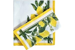 FINGERCRAFT Cloth Napkins Set of 12 Cotton Linen Blend Printed Dinner Napkins Perfect for Parties Dinners Weddings Cocktail Christmas Napkins Cloth (Lemon)