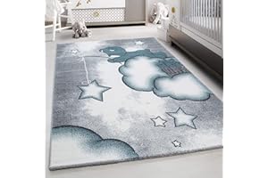 TEPPIUM Tappeto per bambini con design orso, morbido e soffice per cameretta, sala giochi, camera dei bambini, a pelo corto, morbido, facile da pulire Misurare: 160 x 230 cm Colore: Blu-5