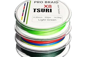 TSURI Tresse de Pêche 8 Brins – 12/100 à 25/100 – 100m – Ultra Résistante & Fluide – Multicolor, Vert Clair ou Vert Foncé – Eau Douce & Mer