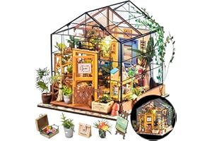 RoWood DIY Miniatur Haus Puppenhaus Gewächshaus mit Licht, DIY Mini Holz Haus Modell Set, Bastelset Geburtstag Geschenke für Erwachsene Frauen Mädchen - Cathys Blumenhaus