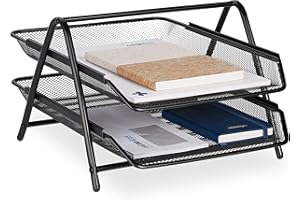 ‎RELAXDAYS Relaxdays Półka na dokumenty, 2 przegródki, półka biurowa na format A4, wys. x szer. x gł.: 20,5 x 30 x 35,5 cm, siatka metalowa, półka na listy, czarna