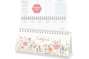 ‎KONVINIT KONVINIT Tischkalender 2026 Quer,Kalender Tisch Blumen Wochenkalender/Tischplaner,1 Woche 2 Seiten,Stehkalender für Schule Büro Zuhause,Schreibtischkalender zum Aufstellen