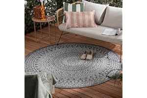 ‎FRAAI | HOME & LIVING FRAAI | Home & Living In- & Outdoor Teppich Rund - Summer Azteca Grau - Wetterfest - Polypropylen - Flachgewebe - Balkon, Garten/Terrasse - Terrasse - Rug