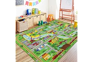 Capslpad Tappeto Educativo per Bambini, 1,8 m x 1,5 m, Grande Area Giochi con Traffico Stradale, Tappeto da Gioco per Auto