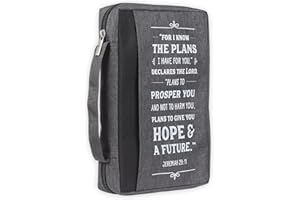 Christian Art Gifts Men/Women's Bible Cover I Know The Plans Jeremiah 29:11, Charcoal Gray Canvas, Large