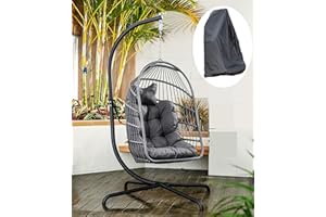 MOJIA Indoor Outdoor Egg Chair with Stand and Oxford Cover 440lbs Capacity Folding Patio Wicker Hanging Swing Chair Dark Gray