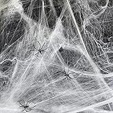Pop The Party Halloween Spider Web Decorations – Stretchable Fake Cobwebs with Spiders for Indoor & Outdoor Halloween, Haunte