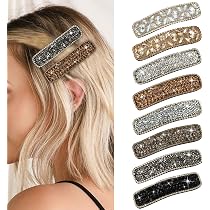 HAYHOI 8PCS Rhinestone Snap Hair Clips, Rectangular Crystal Pin, 3