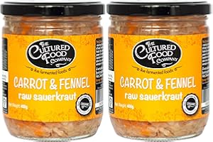 Carrot & Fennel Sauerkraut - Organic, Raw & Unpasteurised - Traditionally Fermented - 2 x 400g Jar - by The Cultured Food Company