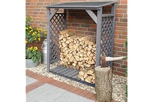 Callow Retail Log Store - Grey, Solid Pine Wood Rack for Log Storage, Log Drying, Seasoning - Garden Firewood Storage Shed with Felt Roof | Outdoor Fireplace Accessories