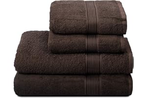 GLAMBURG Ultra Soft 4er-Pack Handtuch-Set, Baumwolle, enthält 2 übergroße Badetücher 70 x 140 cm, 2 Handtücher 50 x 90 cm, für den täglichen Gebrauch, kompakt und leicht — Braun