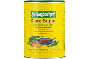 ‎SEITENBACHER Seitenbacher Klare Suppe I Gemüsebrühe I der Allrounder I ohne Fett I ergiebig I vegan I glutenfrei I lactosefrei I (1x 500 g)