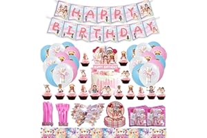 Geburtstagsdeko Roblox, 105Pcs Geburtstag Deko Roblox Party Deko Mädchen, PQKL-party Partygeschirr Luftballons Tortendeko Tischdecke Servietten Teller, Party Zubehör Rosa Kindergeburtstag